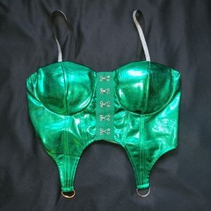 Small green shiny crop top